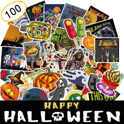 China 100pcs/pack Cartoon Halloween Sticker Decals For Car Phone Laptop Fridge Bicycle PVC Waterproof Sticker Custom Sticker for sale