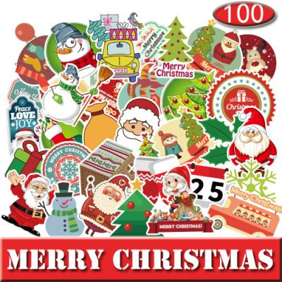 China 100pcs/pack Cartoon Sticker Christmas Stickers For Car Phone Laptop Fridge Bicycle PVC Waterproof Sticker Custom Sticker for sale