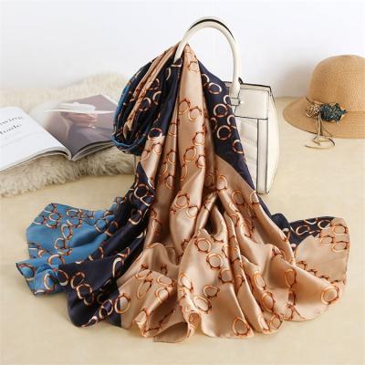 China Custom Printed Shawl Long Summer Shawl Europe Hijab 2020 Style Imitated Silk Print Satin Scarves for sale