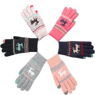 China Jacquard Deer Winter Acrylic Gloves Warm Full Fingers Knit Lady Gloves Jacquard Knitting Gloves Recycling With Imperial for sale