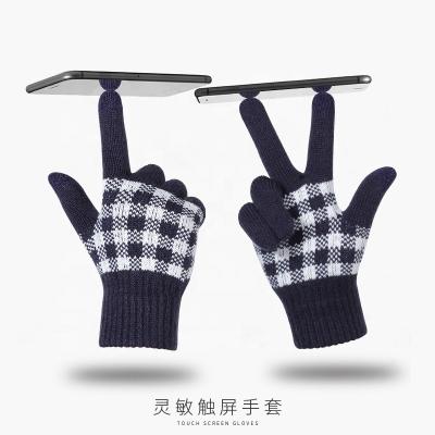 China Jacquard OEM Winter Knit Glove Full Fingers Classic Mens Cycling Touch Houndstooth Screen Gloves Knitting Gloves Custom Logo Windproof for sale