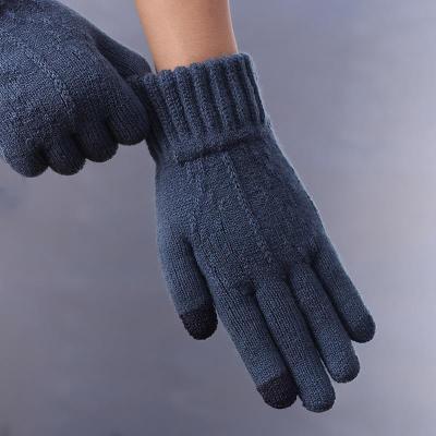 China 2022/2023 winter 3D jacquard knit gloves full fingers young men knitting gloves supply mitred warm finger touch screen glove for sale