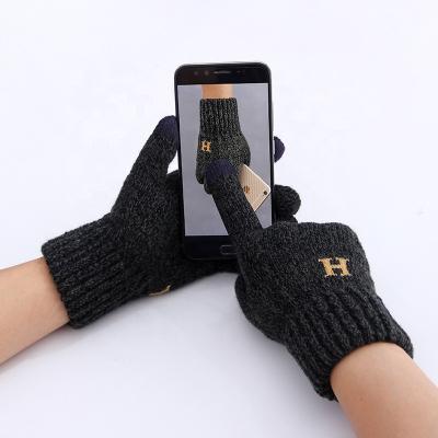 China Letter Jacquard Warm Full Fingers Jacquard Gloves Index Finger Screen Windproof Touch Knitted Gloves Increasing Mixed Color for sale