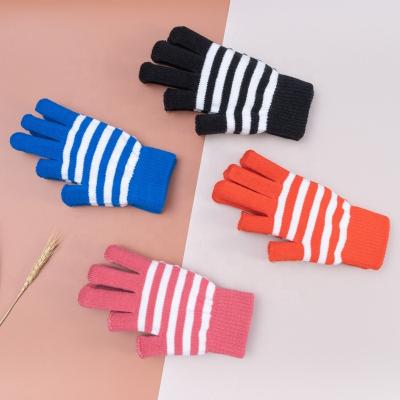 China Winter Student Gloves 2 Half Finger Striped Cheap Warm Winter Knitted Gloves Acrylic Striped Gloves Simple Color Low Price for sale