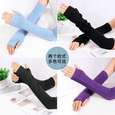 China Custom Spring Simple Logo Lady Arm Gloves Long Autumn Thin Wool Knit Warm Fingerless Gloves Simply Color Flexible Gloves For Girls for sale