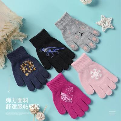 China Printing Animal Gloves Kitty Cat Dinosaur Children Acrylic Soft Logo Kids Knit Gloves Cartoon Printing Custom Winter Rubber Warm Gloves for sale