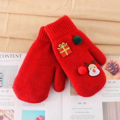 China Hot Jacquard Factory OEM Wholesale Kids Knit Red New Year Children Gloves Christmas Fingerless Gloves Pupils Winter Gloves Custmization for sale