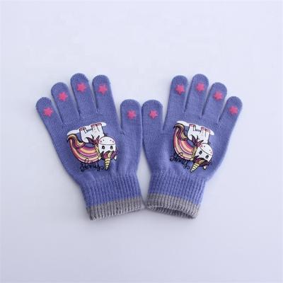 China Unicorn Rubber Printing Star Space Gloves Full Finger Knitting Acrylic Planet Lovely Cartoon OEM Warm Winter Gloves Striped Gloves ODM for sale