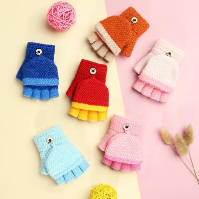 China Soft knitting single color maker acrylic half fingers student gloves lovely winter jacquard kids gloves single wool for sale