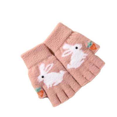 China Lovely Cartoon Winter Gloves Rabbit Design Half Finger Knitting Woolen Gloves For Girl for sale