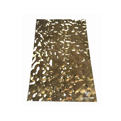 China Architecture decoration and manufacture PVD color gold mirror water wave stainless steel ripple stamped sheet for wall panel ceiling decoration for sale