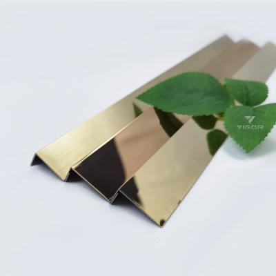 China Decorative Steel Strip l Profile Tile Strips Gold Metal Hairline Modern Finish 304 Stainless Steel Decorative Trim Finished in Mirror for sale