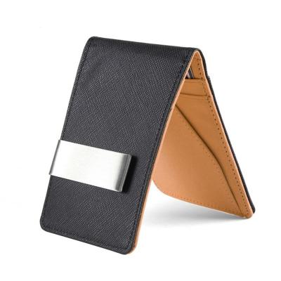 China Factory Fashion Men's Fashion Silver Metal Clip Wallet Leather Slim Stainless Steel Detachable Clip Purses for sale