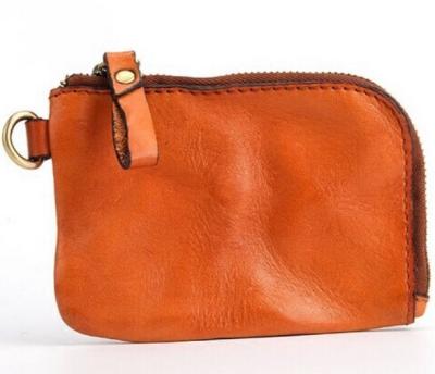 China Wholesale PU Vegetable Tanned Small Leather Bag Zipper Coin Purse Leather Coin Purse for sale