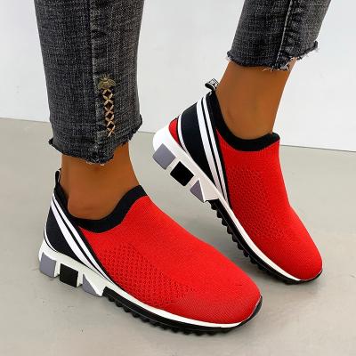 China Large size durable knitted women sneakers fashion fat ladies sports shoes trainers zapatos de mujer feminine lightweight for sale