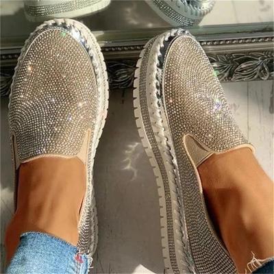 China Shiny Chunky Loafer Women Fashion Designer Wedge Sneakers Platform Walking Shoes Shiny Fashion Trend Sparkle Sneakers for Women and Ladies for sale