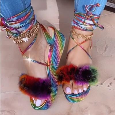 China CUSHIONING 2022 Outdoor Beach Leisure Home Wild Travel Slippers Ladies Platform Heeled Women Chunky Rhinestone Sandals Sandals Sandalias for sale