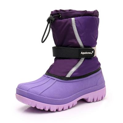 China CUSHIONING Keep Kids Shoes Warm Windproof Winter Plus Velvet Parent-child Snow Boots Wool Ladies Bright Leather Boots for sale