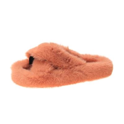 China CUSHIONING 2020 New Arrival Fur Slippers For Women's Clothing Autumn Winter Non Slip Cross Sandals for sale