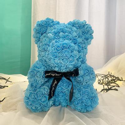 China Valentine Wholesale Artificial Rose Bear 2021 romantic scum flower custom made hot Rose Teddy Bears For Girlfriend Gift for sale