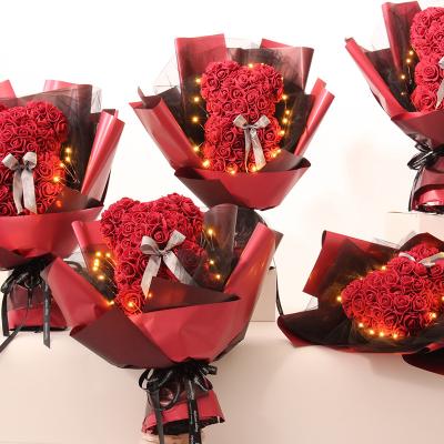 China 2021 Custom Valentine Wholesale Artificial Rose Bear Christmas Flower Romantic PE Foam Rose Teddy Bears For Girlfriend Gift for sale