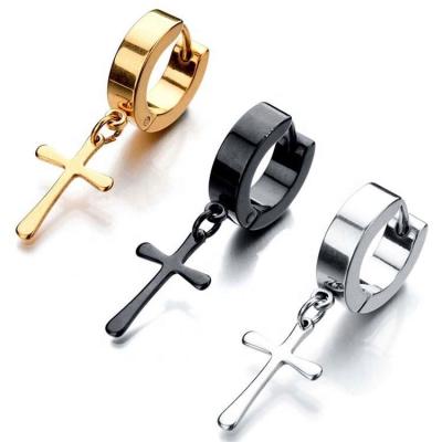 China One Piece Mens Nickel Free Punk Gold Plated Earrings Dangle Cross Earrings For Women Stainless Steel for sale