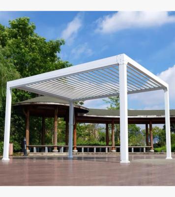 China Easily Assembled Outdoor Round Metal Gazebo Diameter 4.3m With WPC Floor Waterproof Garden Hardtop Fabric Gazebo Top Pergola for sale