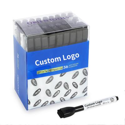 China Black Logo Thin Small Whiteboard Marker Education Pen Magnetic White Board Markers Custom Black With Eraser for sale