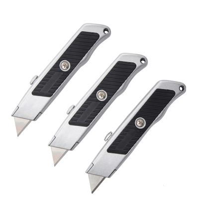 China Cutting Handle Tools Heavy Duty Knife Utility Safety Box Cutter, 3 Position Locking Blade, Retractable 3-Pack Set for sale