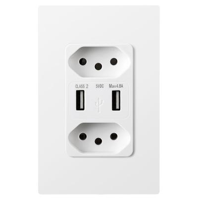 China USB socket for Brazil market Tomada de parede dupla brasileira 4.8A Para carregamento USB for sale