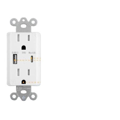 China New Version Chip Electrical Outlet Smart Type A Type-C 5V 4.8A 24W 15 Amp Tamper Resistant USB Receptacle for sale