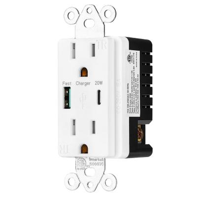 China Duplex Tamper American Market Type Residential / General Purpose PD20W 4.8A Receptacle Heavy Duty Wall Type A.C. USB Outlets Electrical for sale