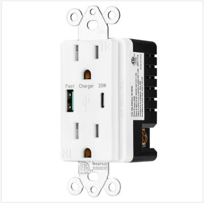 China Hot Sale 125V 15A Residential/General Purpose PD USB Receptacle Type A & Type C Fast Charger USB Wall Outlet With Wall Plate for sale