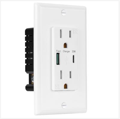 China Dual USB Keygma 125V 15A Residential / General Purpose Type A Quick Charge 3.0 And Type C Power Supply Outlet With TR Wall Plate Included for sale