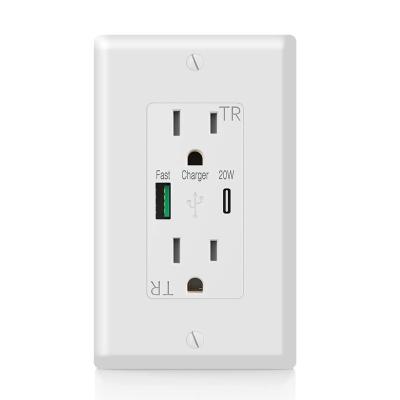 China Residential/General Purpose Keygma 15A/125V PD3.0 Type A & Type C USB Wall Outlet for sale