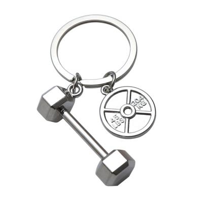 China Custom Crossfit Souvenir Gym Weightlifting Barbell Dumbbell Key Chain Fitness Weight Charm Dumbbell Metal Barbell Chain for sale