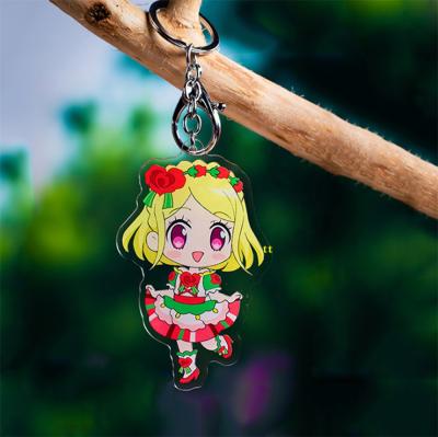 China Custom Gold Glitter Anime Glitter Key Chain Plastic Acrylic Holographic Key Chain Charms for sale