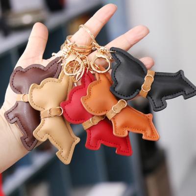 China Wholesale Punk Leather French Bulldog Key Chain PU Dog Keychains For Women Bag Pendant for sale