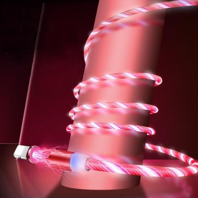 China MP3/MP4 Player Rotating Mobile Phone Cables LED Cable Light Luminous Phone Magnetic Flowing Charging Cable for sale