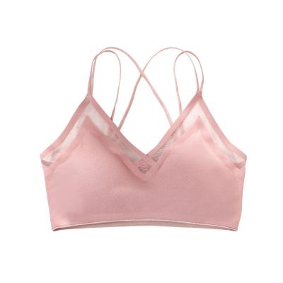 China Traceless One Piece Non Steel Ring Lightly Gathered With Small V Type Suspender Sports Bra for sale