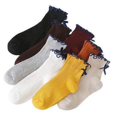 China Wholesale custom sporty logo women's bow ties and socks design new fashion lace decoration funky socks for sale