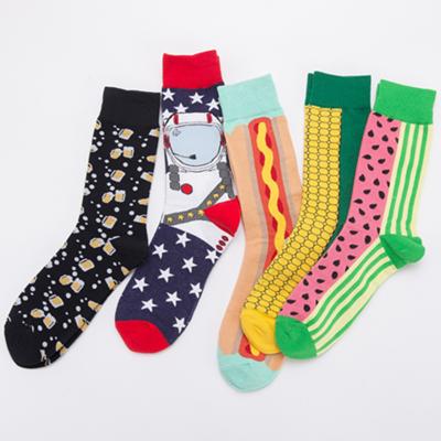 China Sports Wholesale Popular Funny Cup Pattern Letters Fashion Robot CornJacquard Cotton Breathable Crew Men Happy Socks for sale