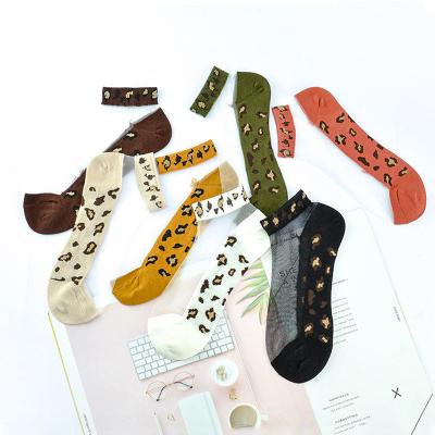 China Antibacterial lace personality glass thin silk sexy leopard thongs Crystal Silk socks women short boat thongs female summer zu verkaufen