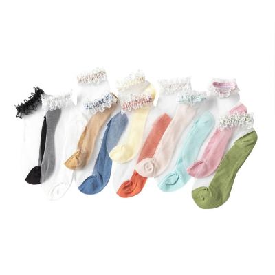 China QUICK DRY Girls Women Spring Summer Lace Up Custom Silk Socks zu verkaufen