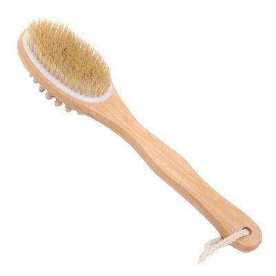 China EXFOLIATING Long Bath Brush Double Sided Massage Cream Hog Sideburns Brush Long Wooden Handle Scrubbing Bath Brush 37cm for sale