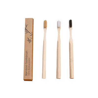 China Disposable Adult Round Bamboo Toothbrush, Children's Soft Bamboo Charcoal Brush, Bears Carving Logo for sale