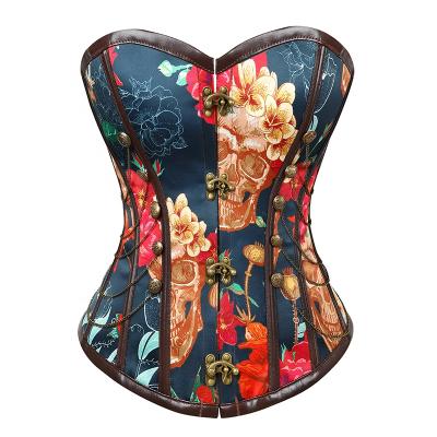 China 2021 Fashion Style Print Breathable Colorful Party Corset Classic Gothic Steampunk Brown Leather Corset for sale