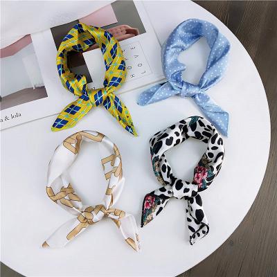 China 2021 Fashion Summer Spring Neck Scarves Accessories Pattern Colorful Stripe Square Silk Scarf For Women for sale