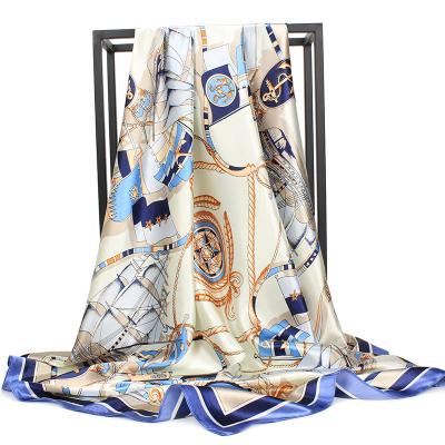 China Design 90*90 New Square Wholesale Customized Digital Printing Silk Scarf Polyester Printing Head Accessories Square Satin Hijab Scarf for sale