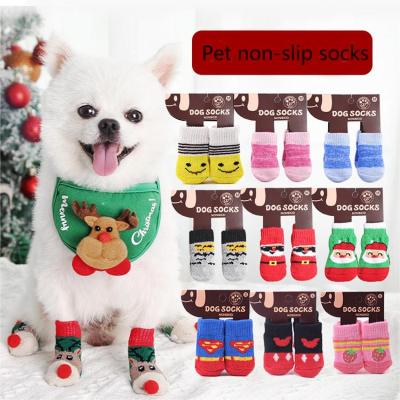 China Viable 4pcs/Set Soft Dog Cat Socks Non-Slip Cat Cotton Indoor Products Pet Design Socks for sale